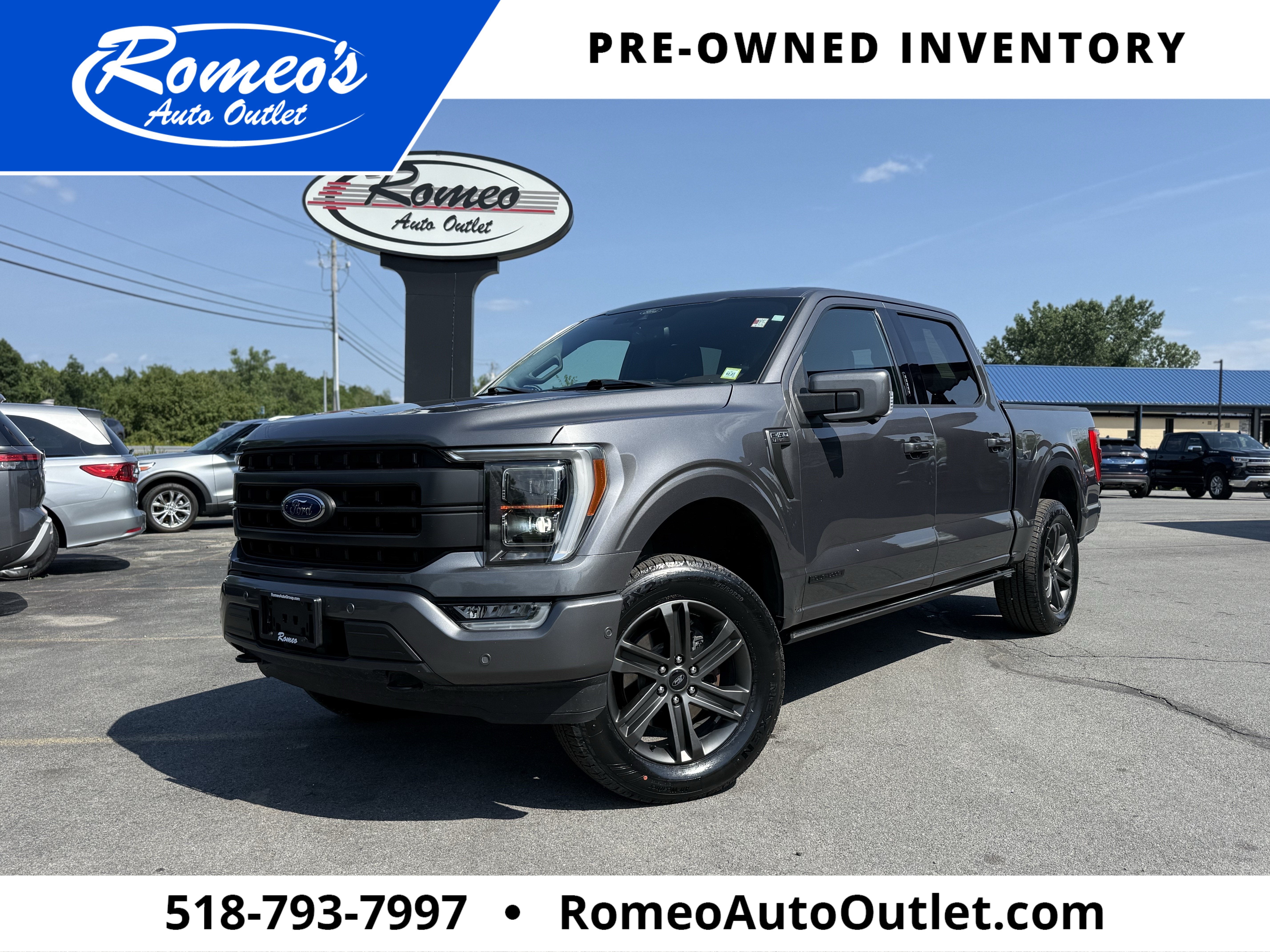 2021 Ford F-150 Lariat in Gray Metallic — front three-quarter view