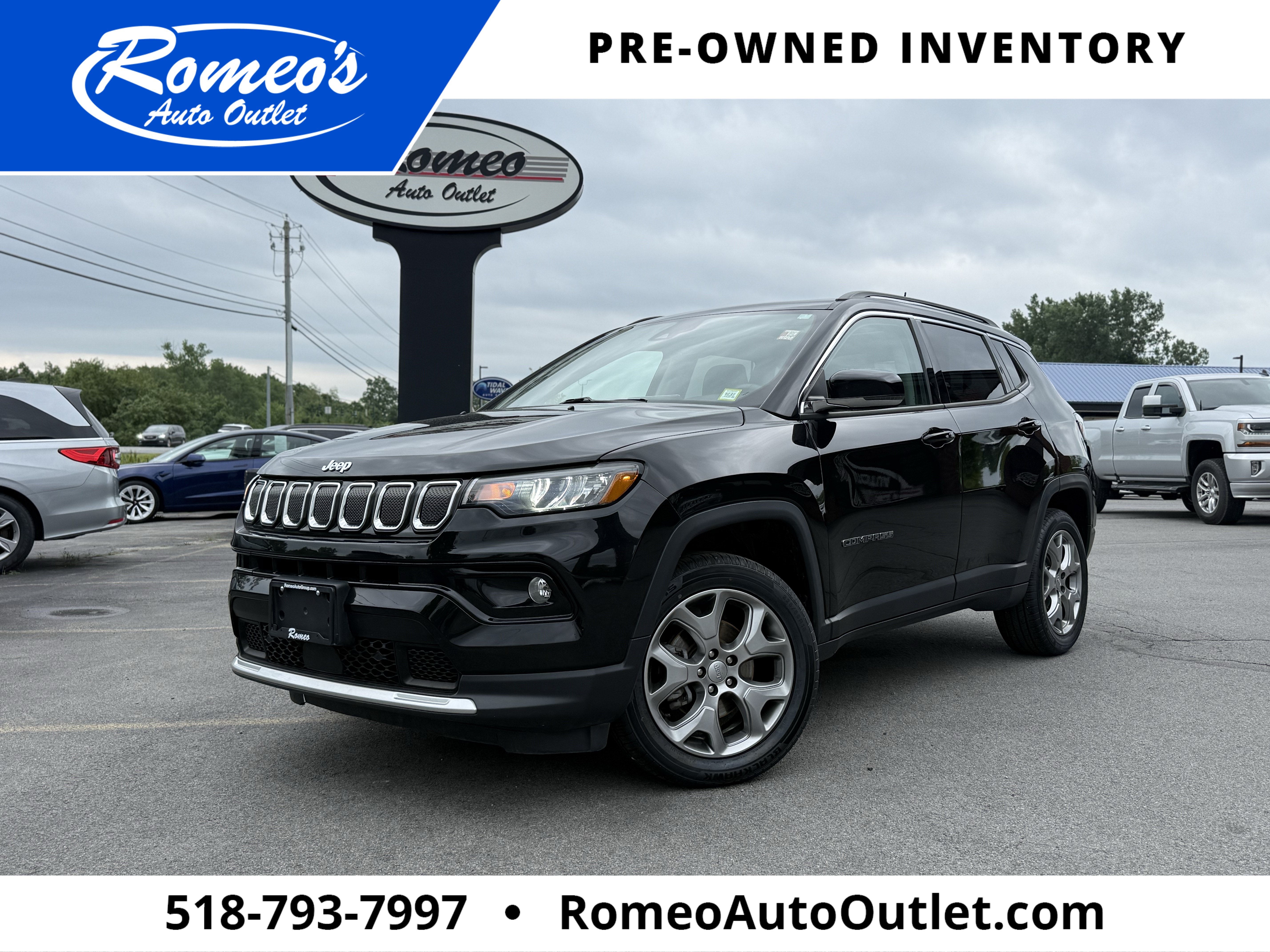 2022 Jeep Compass Limited in Diamond Black Crystal Pearlcoat — front three-quarter view