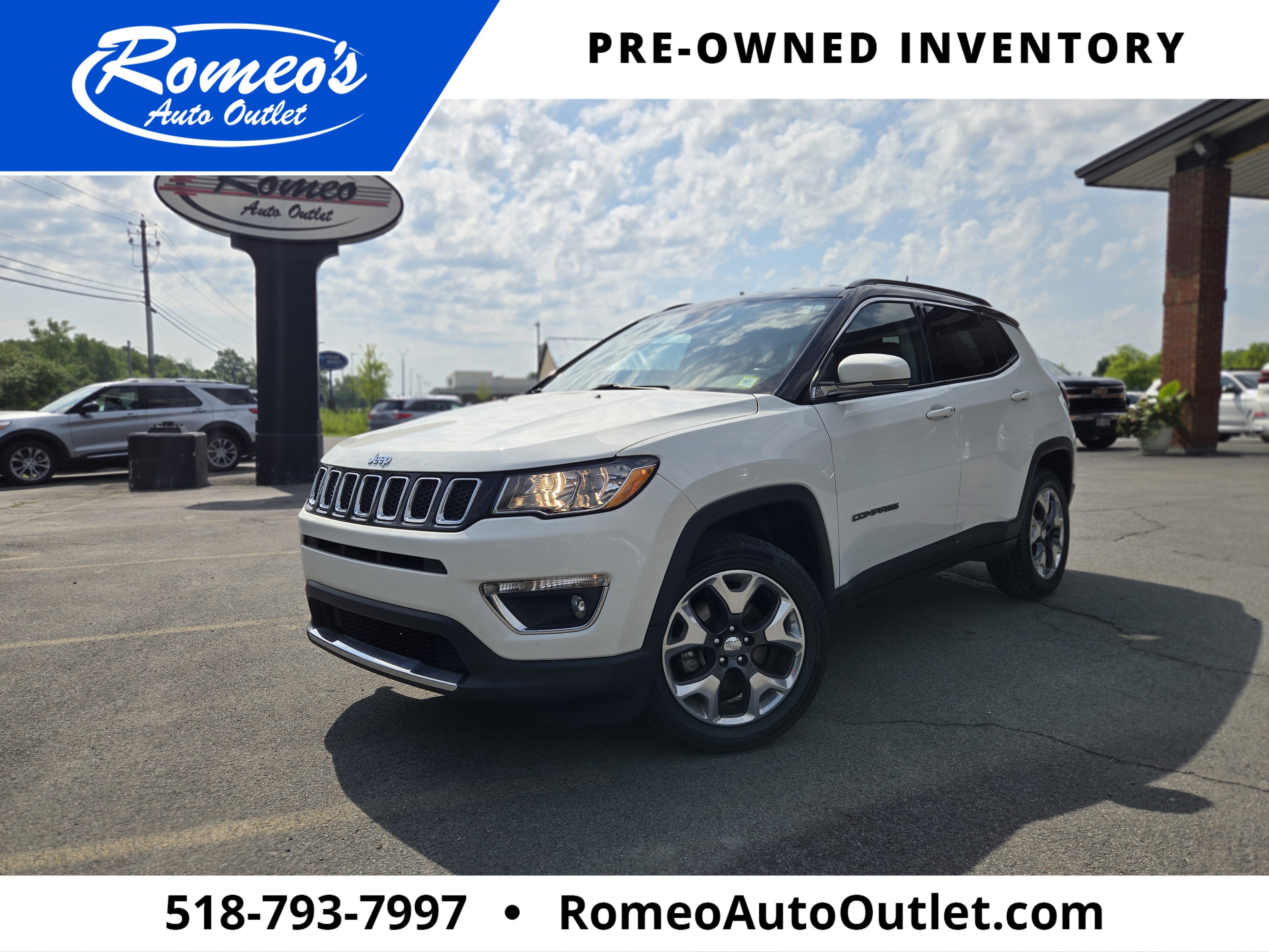 2021 Jeep Compass Limited in White Clearcoat — front three-quarter view