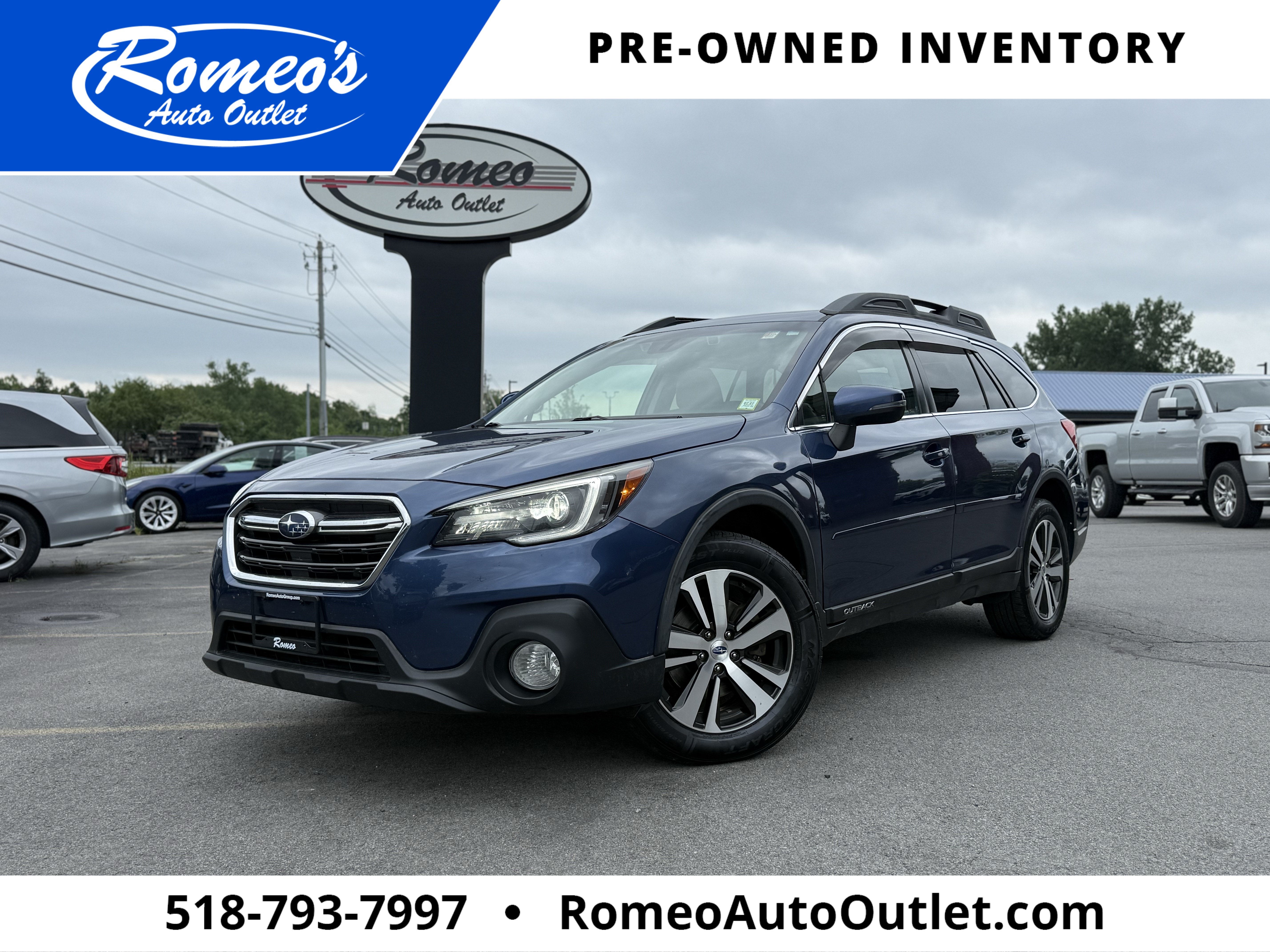 2019 Subaru Outback 3.6R Limited in Abyss Blue Pearl — front three-quarter view