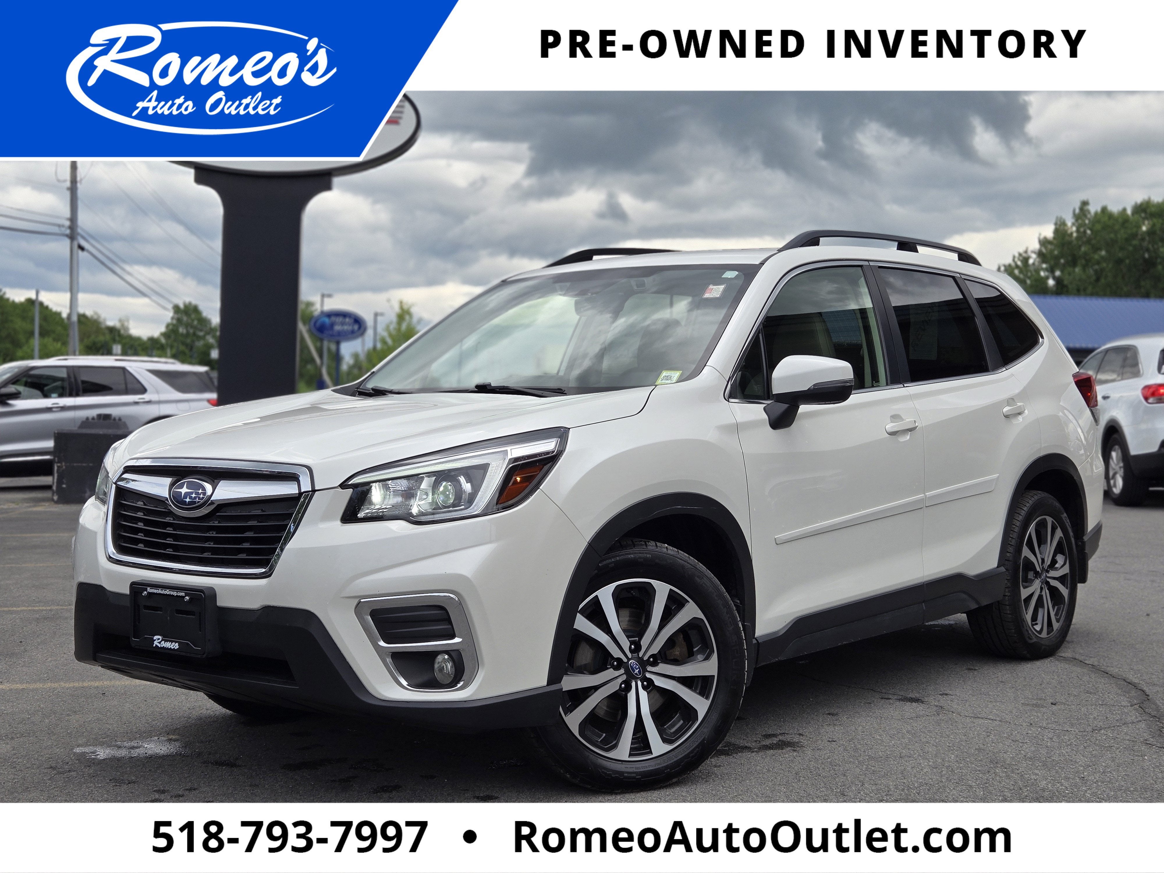 2020 Subaru Forester Limited in Crystal White Pearl — front three-quarter view